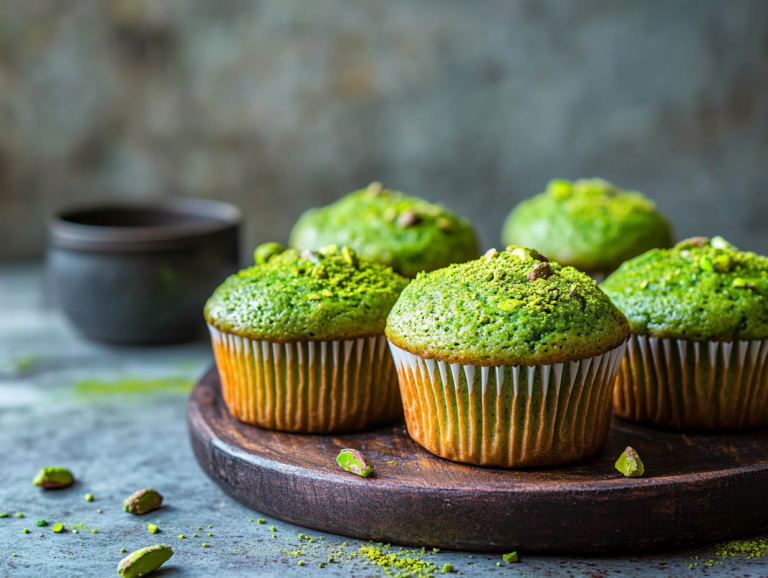 Front view of delicious muffins with Matcha Pistachio