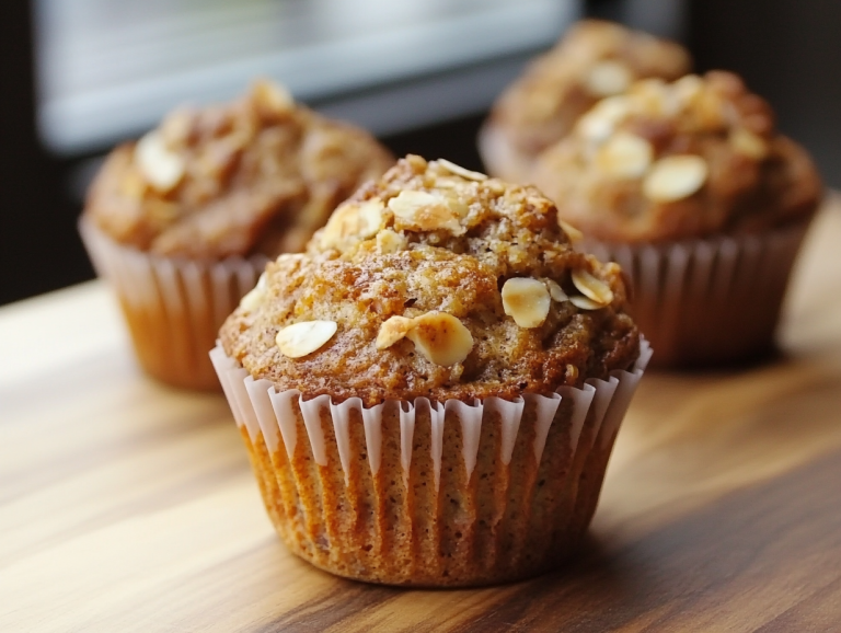 Morning Glory Muffins on wooden table