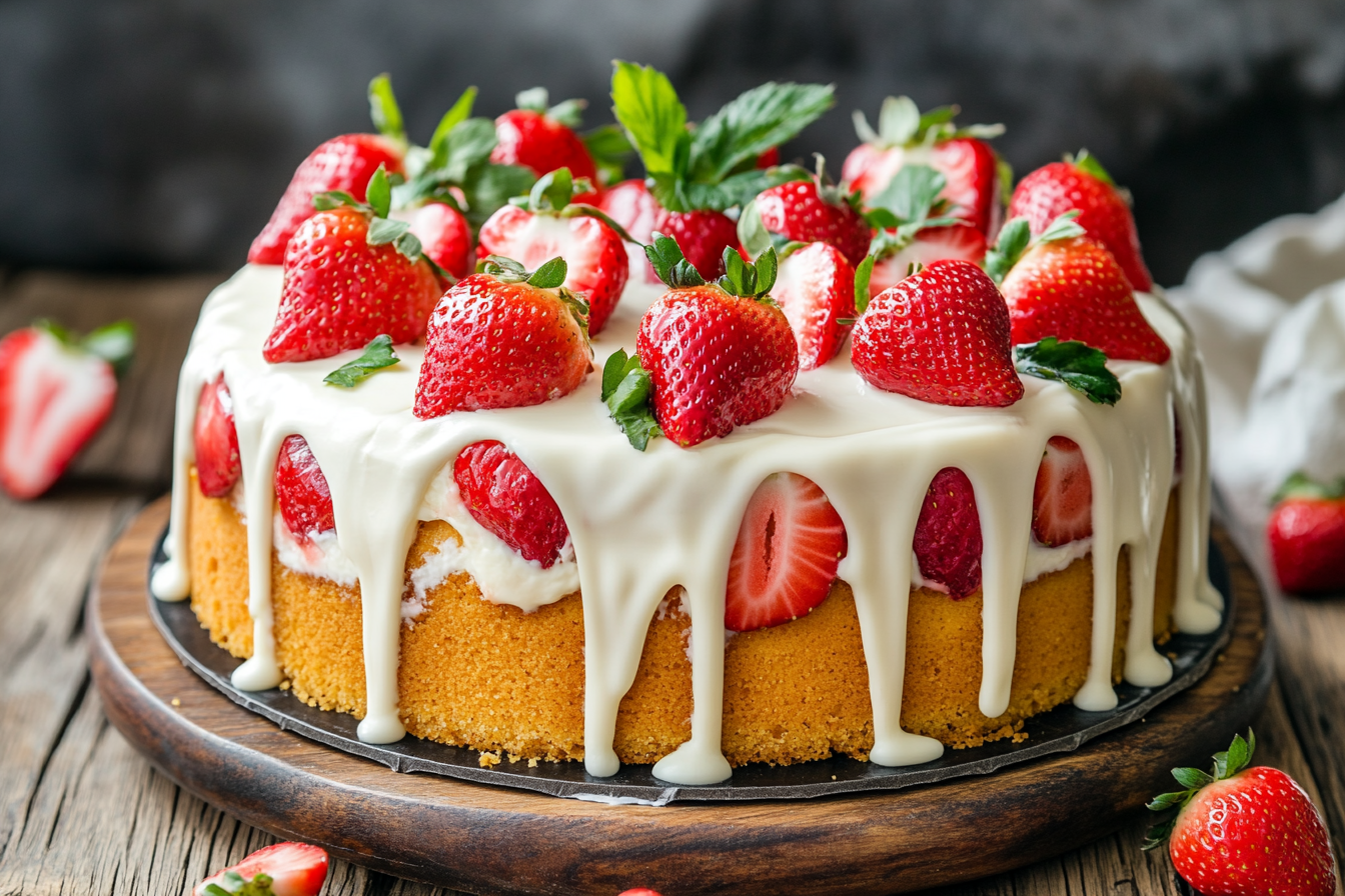 Strawberry poke cake with condensed milk