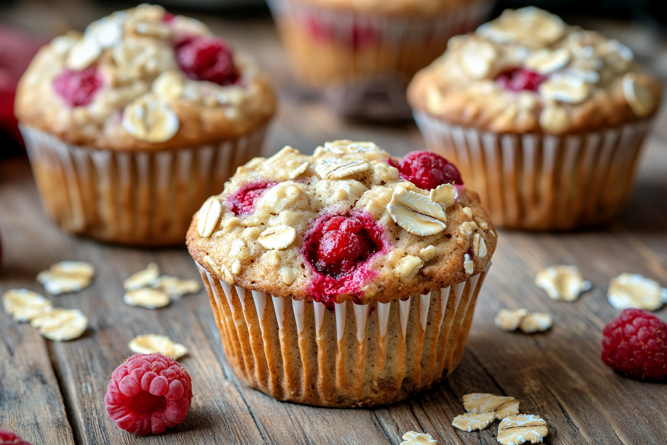 White Chocolate Raspberry Banana Oatmeal Muffins