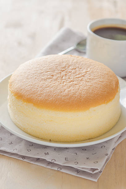 Close up of Japanese cotton cheese cake with black coffee