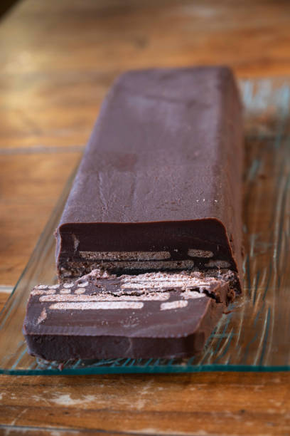 "Cold Dog" cake, or "Kalter hund", a dessert consists of butter biscuits layered in cocoa - coconut fat cream and is made by placing the biscuit layers one after the other in a loaf pan