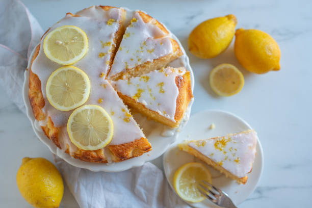Yellow lemon cake with icing