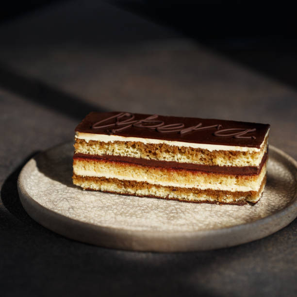 Opera cake layered chocolate mousse dessert