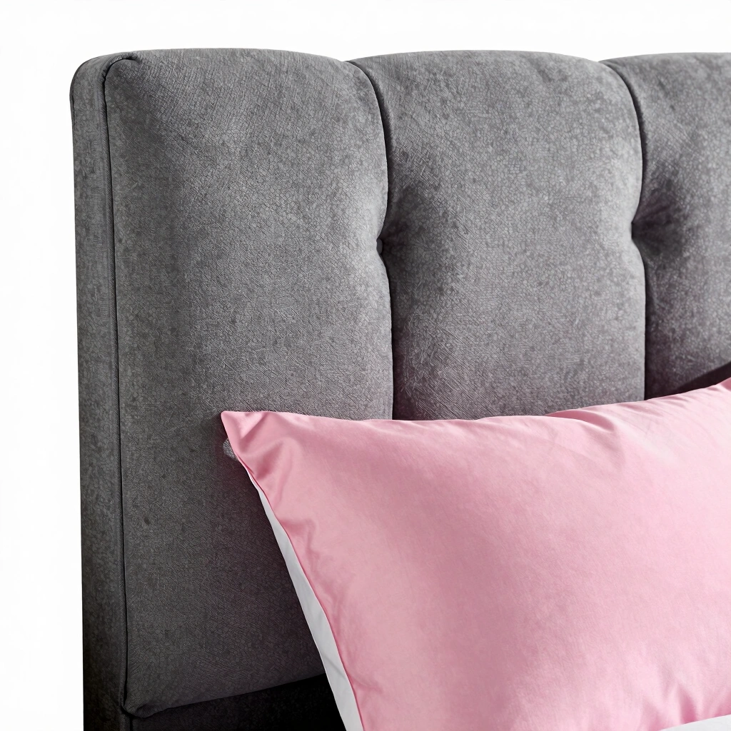 9. Grey Headboard with Pink Pillow Mix